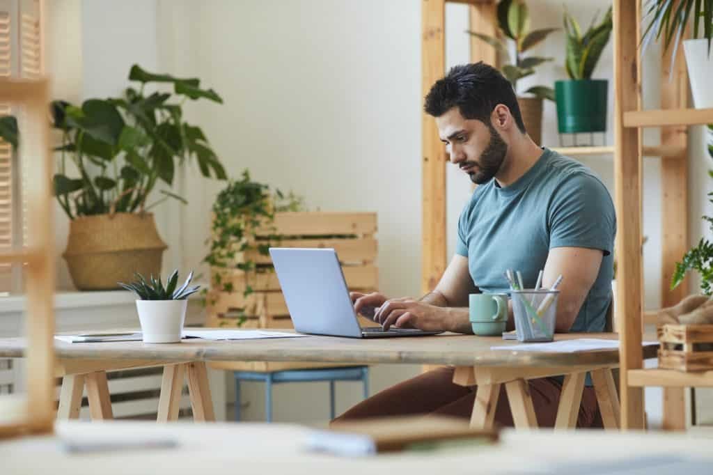 Bearded Man Working at Home Office